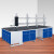万尊 钢木实验台中央台3.5m带水柜带试剂架深蓝色工作台化验室操作台