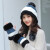 毛线帽子女冬季新款甜美可爱保暖围巾套装针织加绒时尚 帽子手套两件套  黑色