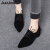 JuuJoo2024冬季新款羊反绒深口单鞋女系带粗跟高跟鞋女气质尖头女鞋子 黑色 34
