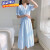 狄西斯连衣裙女2024夏季新款法式复古桔梗裙气质小香风仙女裙子 蓝色 S (建议90斤内)