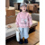 百丽驼美士（BALITOMMS）女童年冬季新款可爱卡通印花羊驼绒加厚卫衣卫裤套装织里童装 条纹 90cm