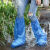 一次性防水鞋套下雨天防雨防滑脚套外穿塑料加厚耐磨雨鞋高筒长筒 儿童款蓝色长筒100只装加厚/防