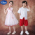 迪士尼（Disney）六一儿童大合唱团演出服中国风女童蓬蓬纱裙幼儿园朗诵比赛表演服 男衬衫+红色短裤 100cm