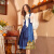 两三事梵高系列 一座孤城 夏季新款复古印花拼布背带连衣裙女 蓝色 M