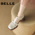 BUDDY BELLE女鞋复古编织包头罗马鞋女士凉鞋粗跟2024夏新款猪笼鞋高跟鞋她她 米白色 34