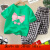小猪班纳（PEPCO）韩版女童套装新款中小童女孩洋气防蚊裤短袖儿童夏装百搭T恤两件 套装-A011-绿色+格子长裤 90 建议身高 80-90cm