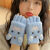 墨姿岚新款儿童8-14岁手套冬季韩版学生加厚绒骑车保暖可爱卡通翻盖半指 翻盖VV款/蓝色