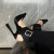 高跟鞋女细跟时装性感黑色方头大码绸缎女后空法式一字带单鞋 黑色6cm 43(售完不补)