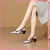 芳临（FANGLIN）品牌拼接方头粗跟包头凉鞋女2024夏季新款中跟高跟鞋女士单鞋 金色 34