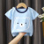 众嗨宝宝儿童短袖T恤女 纯棉夏季薄款男女童卡通婴儿半袖上衣童装夏装 短T恤-蓝熊头 110cm.