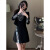 CMQ2024年新款女装中国风时尚套装裙春装显瘦气质高级感短裙子两 黑色两件套 S