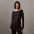 Calvin KleinCK Jeans24春夏新款女士法式船领一字领肌理感薄长袖上衣 BEH-太空黑 XS