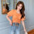 曼陀诺紫色短袖衬衫女设计感小众2024夏新款韩版宽松泡泡袖V领洋气上衣 橘色 S(建议70-90斤)