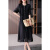 原形法式苎麻宽松连衣裙女2024夏季新款高级感时尚显瘦黑色长裙子 黑色 XL
