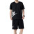 劳保佳 夏季新款套装 运动跑步篮球训练服 T恤短裤两件套 黑色 L