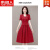 南极人（Nanjiren）假两件连衣裙2024夏季新款女装高端时尚品牌正式场合中年母亲裙子 酒红色 M