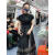 CXXPO马面裙全套小个子宽松大码胖mm200斤新中式新款女装浮光锦半身裙 黑色上衣+黑色马面裙 4XL码建议240-300斤