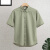 棉感亚麻男士薄款短袖衬衫2023夏季纯色透气排汗商务休闲衬衣 军绿色 E65001 2XL 建议165-180斤