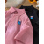 普戈斯小熊刺绣粉色短袖衬衫男夏季多巴胺穿搭情侣装冰丝衬衣七分袖外套 粉红色 5XL