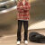 TGAI法式工装男装套装小香风呢外套男秋冬季加厚高街格子衬衫设计感情 红色夹克+长袖+牛仔裤 S