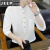 吉普（JEEP）男士七分袖衬衫夏季潮流纯棉立领短袖t恤ins中国风棉麻中袖衬衣服 白色 M