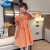 迪士尼（Disney）女童夏季连衣裙儿童修身棉布裙2024新款中大童夏装时尚女孩公主裙 橘红色 110 建议身高90-105cm