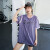 海鸣莎夏季短袖速干运动套装女士瑜伽罩衫宽松大码宽松长款遮胯宽跑步服 紫色两件套 M