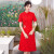 比克尼可红色旗袍2024年轻新款显瘦改良气质高端送考连衣裙女夏 杏色 S建议(08-90斤)