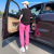 NPZ运动服套装女夏季薄款2024新款宽松高端洋气休闲减龄短袖两件套 黑色上衣+粉色裤子 M