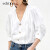 edition弯袖廓形上衣女夏季气质V领设计感小众条纹白衬衫 漂白色 M/165