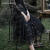 哥文花园（COVENGARDEN）新款波浪珠片网纱刺绣a字半身裙 黑色 L