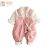 莫代尔女婴儿衣服秋冬加绒连体衣超萌爬服薄棉新生儿背带套装加厚外出服 粉色哈衣 66(建议0-3个月，4-6KG)