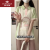 俞兆林2024夏季新款小众翻领纯棉短袖女设计感上衣韩版印花短t 粉色 S