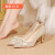 DWVIVI UR尖头婚鞋女2024年主婚纱新娘鞋平时可穿伴娘鞋法式水晶高跟鞋 8cm 香槟色细跟 34