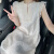蒂洛缇娜精致设计感新中式重工提花刺绣连衣裙新款温柔气质小飞袖长裙 白色 S