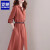罗蒙（ROMON）品牌长袖连衣裙2021简约女装Polo领时尚百搭收腰气质宽松衬衫裙 砖红色 (6601#-图片色) 2XL(140斤-155斤)