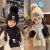 迪士尼（Disney）冬季女童保暖毛线帽子女童护耳套头帽套装加绒加厚中大童儿童潮 米色-R加绒套装 2-6岁  弹性大