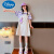 迪士尼（Disney）女童裙子夏款2024新款洋气大童韩系夏季牛仔假两件背带儿童连衣裙 紫条纹(假两件套) 120cm(120cm)