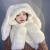 汀梵娜戴帽子带手套的围巾甜美可爱兔耳朵毛绒冬天防寒保暖连体帽子围巾 毛球款-卡其色 (围巾+帽子+手套一体) 0个