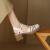 戴丽格（DAILIGE）复古粗跟编织镂空包头凉鞋女2024夏季新款高跟罗马鞋 银色 34
