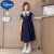 迪士尼（Disney）女童学院风连衣裙夏装新款洋气夏季儿童装裙子夏款大童公主裙长裙 藏青色 120cm