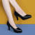 Baldauren圆头职业鞋女中跟粗跟上班单鞋皮鞋工作鞋软皮舒适正装礼仪高跟鞋 黑色7厘米防水台 36