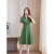 MOLAIMERSWEET2024年夏季上新气质时尚V领优雅收腰显瘦高腰A字纯色连衣裙 绿色 M(90斤-105斤)