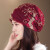 YHGFEE女士化疗后戴的薄款帽子光头帽子夏季透气包头开颅蕾丝月子帽薄款 双色绣线酒红 均码(54-60cm有弹性)