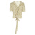 EF2023夏装新款甜美优雅泡泡袖上衣 法式V领荷叶边碎花甜美雪纺衫 黄花 S