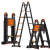 伸缩梯子人字梯铝合金加厚折叠梯便携多功能升降工程楼梯 带挂钩直梯5.5米 橙色加宽踏板