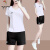 啄木鸟品牌时尚休闲运动套装女夏季洋气2024新款跑步短袖短裤健身两件套 白色 4XL(建议150-160斤)