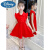 迪士尼（Disney）女童雪纺连衣裙夏季薄款韩版裙子碎花沙滩裙中大童女装时髦公主裙 红色 110cm 3035斤