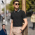袋鼠夏季男士休闲商务短袖T恤翻领修身匹马棉舒适透气半袖polo领上衣 黑色 L（120-140斤）