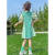 TIFICY女童恤裙夏装新款儿童裙子中大童韩版女孩衣服泡泡袖连衣裙绿色